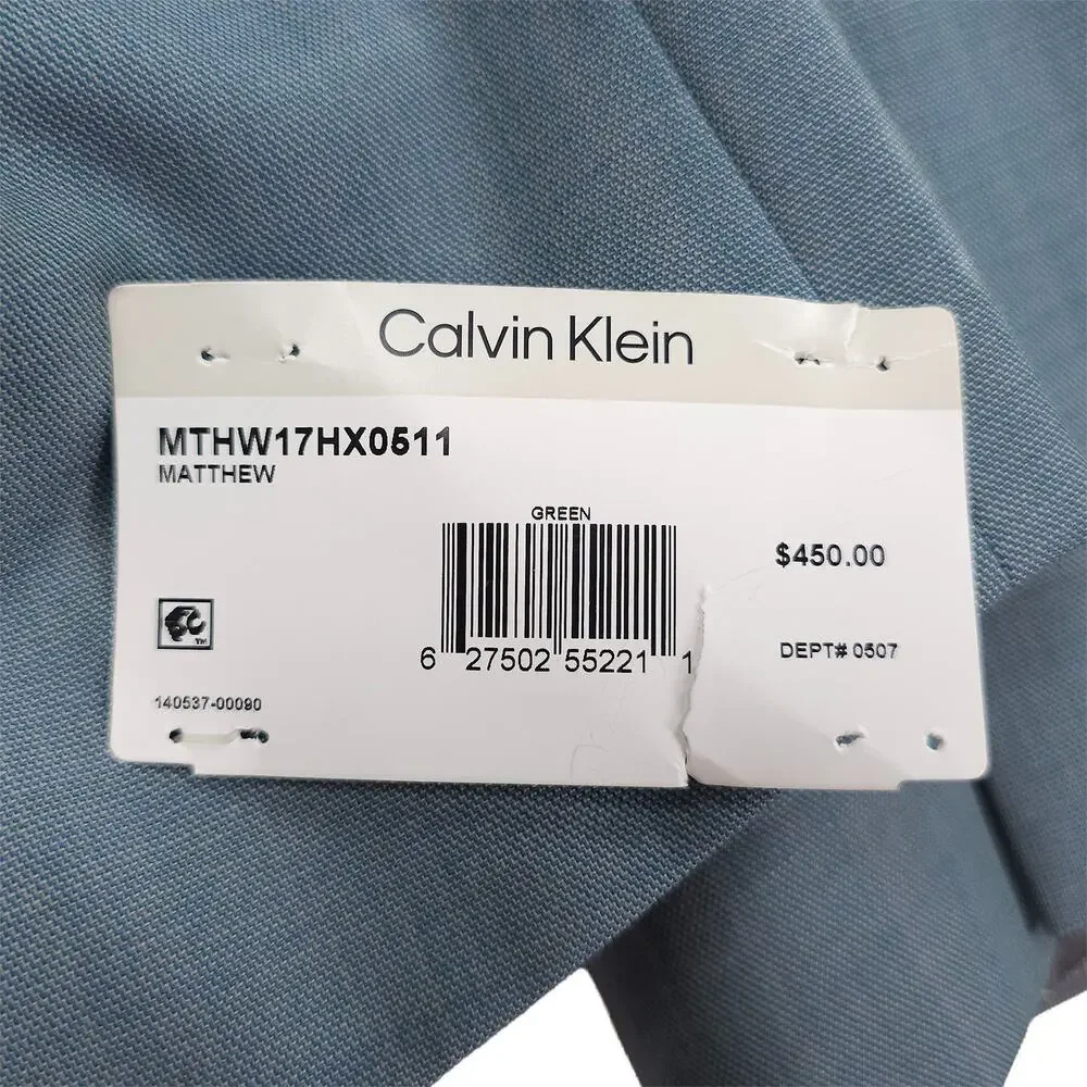 Calvin Klein Mens Slim Fit 2 Piece Suit 42L 36x34 Green Solid Stretch Wool Blend